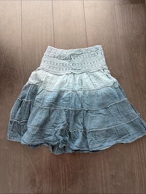 AI Yong Lin - Boho Tiered Ombre Cotton Skirt - Light Blue